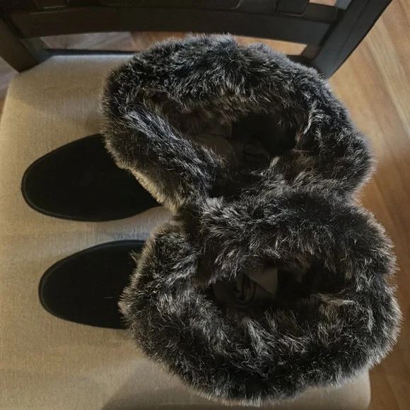 Sam Edelman Women’s Tilden Suede Leather Faux Fur Fringe Boots Black Size 9.5 - Picture 5 of 16